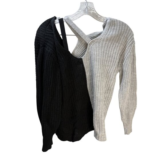 Lost + Famous Womens Color Block Sweater L‎ Knit Long Sleeve Black/Grey - Picture 2 of 6